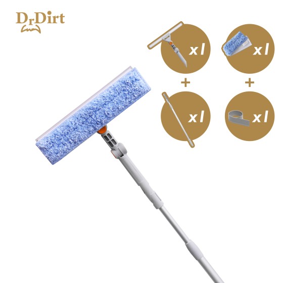 Dr.Dirt 外窗二合一調向玻璃刮 配1塊備用塗水布 及 1條備用膠條  配1.23米伸縮桿