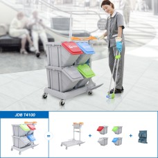 CT Cleaning Trolley With Braking System And Waste Classification Bins - Cleanic Cleaning Equipment