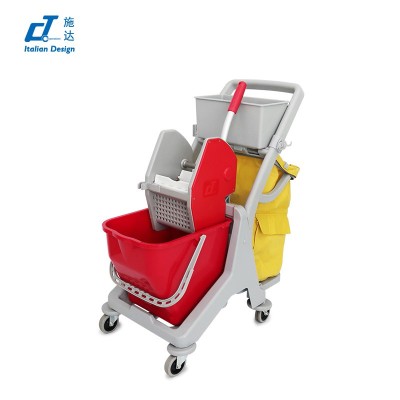 施達 多用途迷你清潔服務車配垃圾袋/排拖