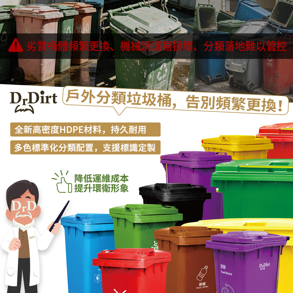 Dr.Dirt 戶外分類垃圾桶，減少頻繁更換! - Cleanic Cleaning Equipment