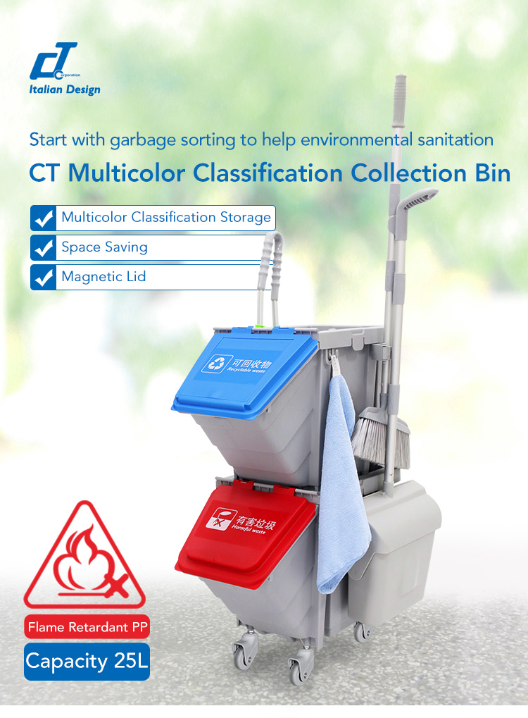 CT 25L Trash Sorting Bin without Wheels - Cleanic Cleaning Equipment