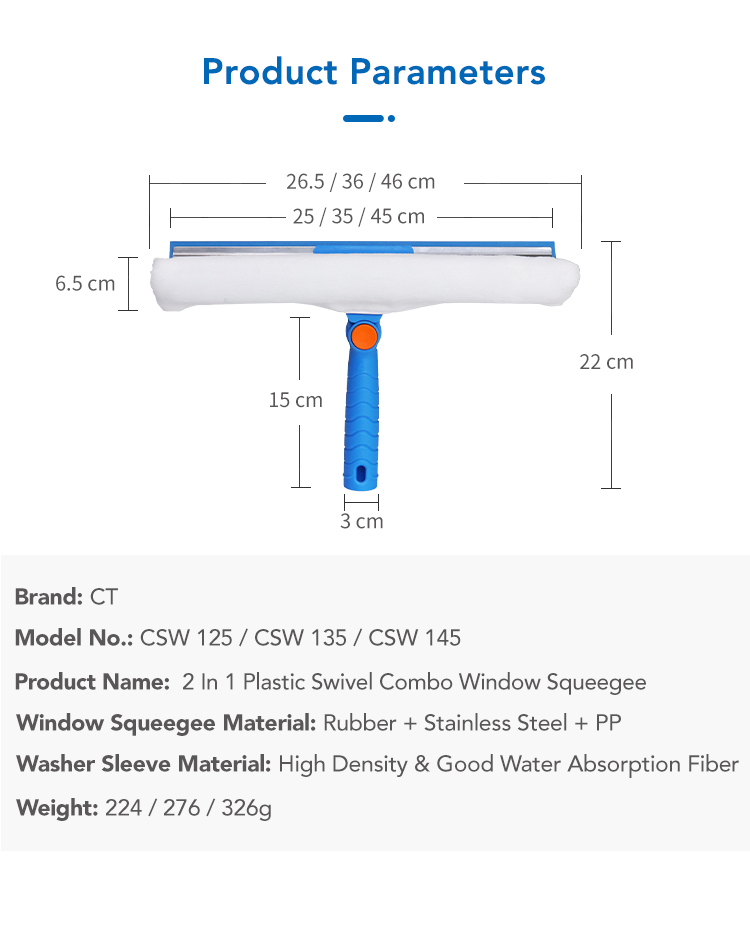 11521965.jpg CT 2 In 1 Plastic Swivel Combo Window Squeegee - Cleanic Cleaning Equipment