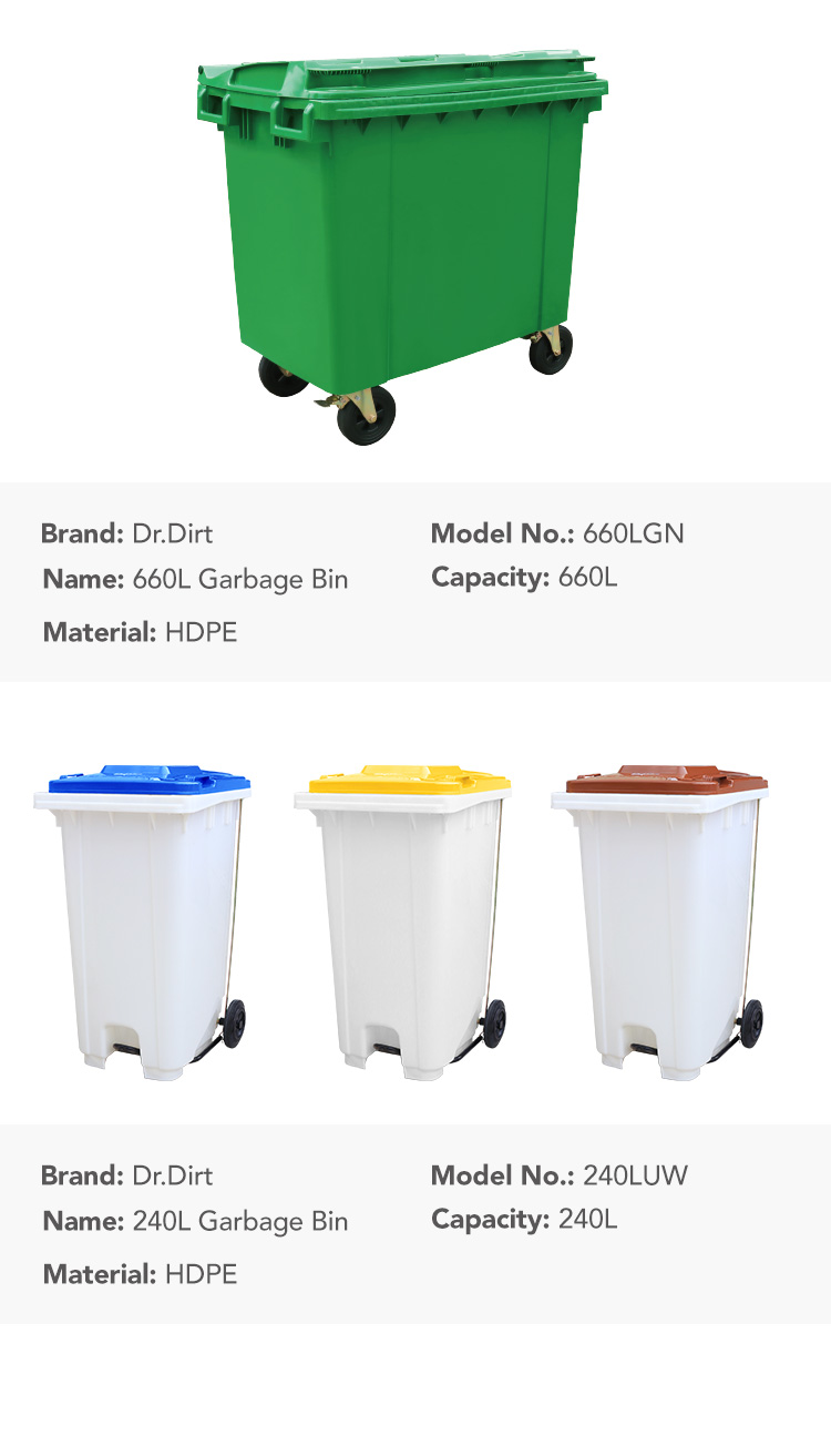 14512736.jpg Dr.Dirt 660L Plastic Outdoor Trash Bin - Cleanic Cleaning Equipment